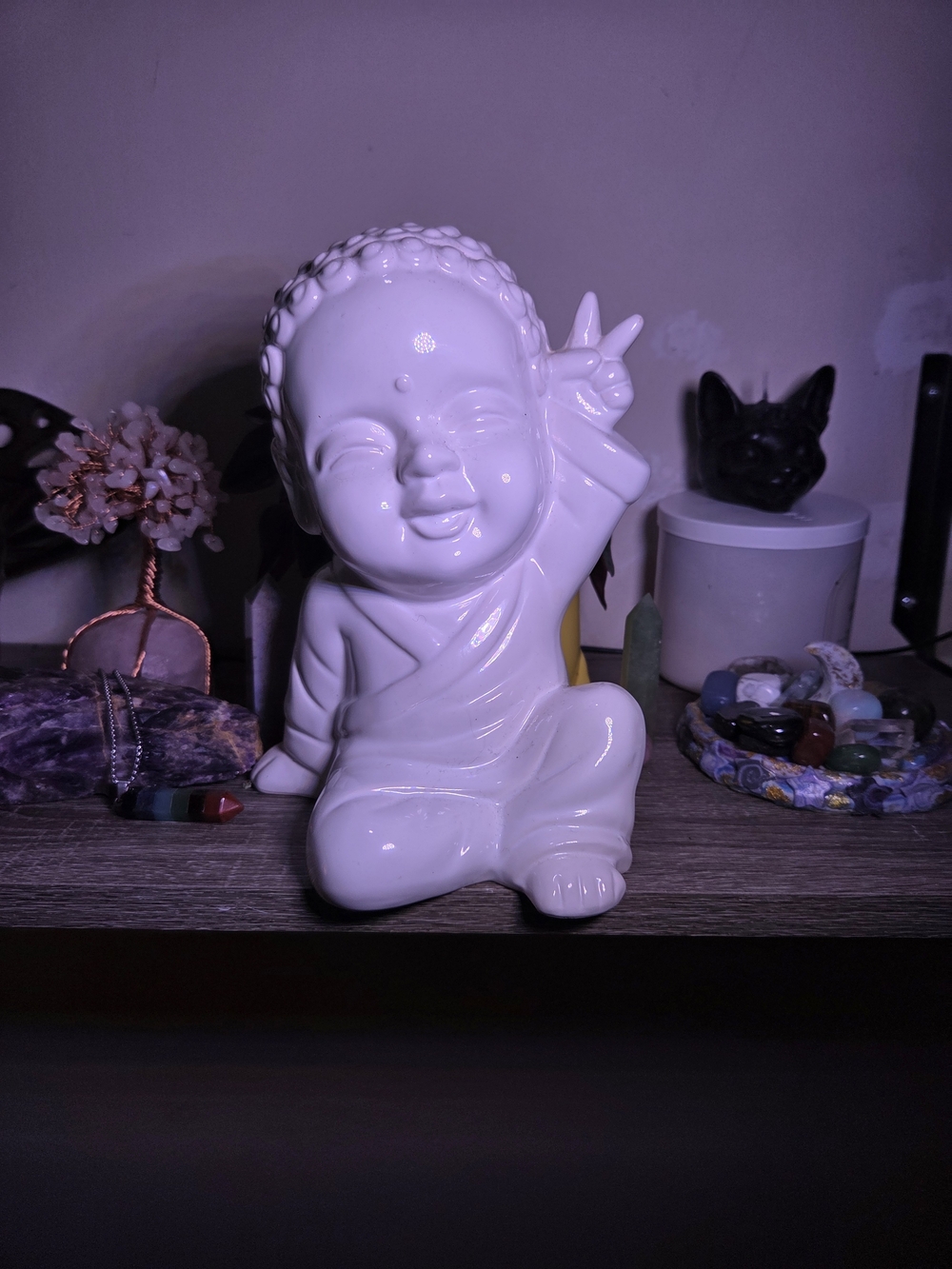 White Ceramic Baby Buddha Sculpture - Home Art Decor